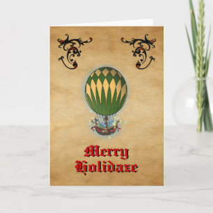 Steampunk Hot Air Balloon Christmas Holiday Card