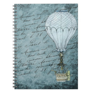 Steampunk Hot Air Balloon Dusk Blue Handwriting Notebook