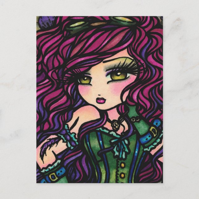 Steampunk Hot Air Balloon Girl Fantasy Art Postcard (Front)
