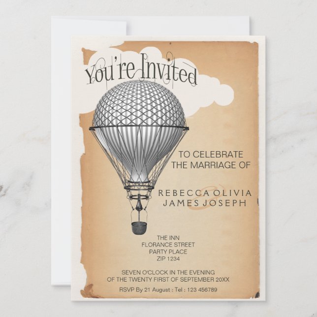 Steampunk Hot Air Balloon Reception Party Wedding Invitation (Front)
