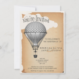 Steampunk Hot Air Balloon Reception Party Wedding Invitation