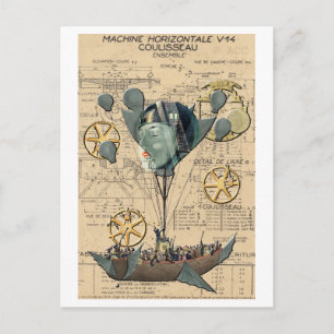 Steampunk Hot Air Balloon Ship Postcard