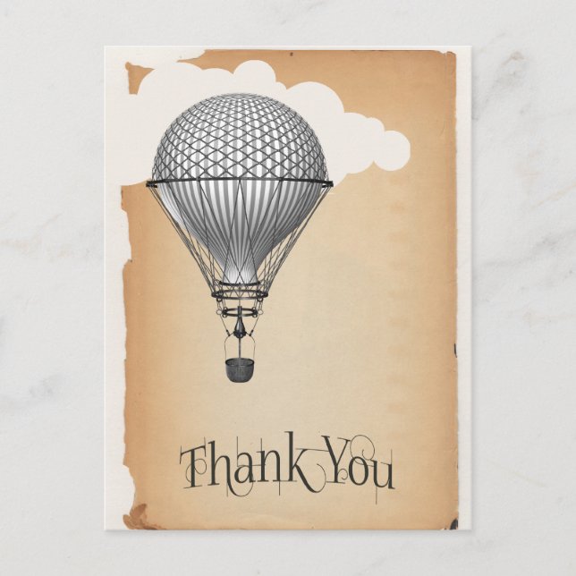 Steampunk Hot Air Balloon Thank You Postcard (Front)