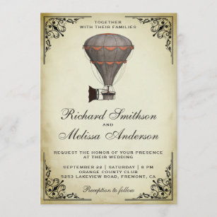 Steampunk Hot Air Balloon Wedding Invitation