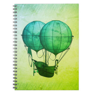 Steampunk Hot Air Balloons with Ship Green Notebook