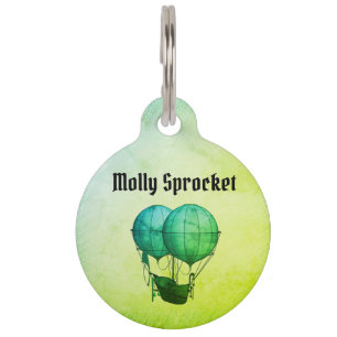 Steampunk Hot Air Balloons with Ship Green Pet Tag