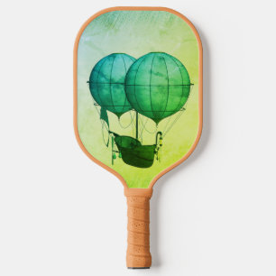 Steampunk Hot Air Balloons with Ship Green Pickleball Paddle
