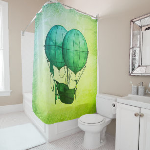 Steampunk Hot Air Balloons with Ship Green Shower Curtain