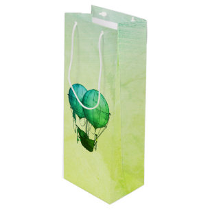 Steampunk Hot Air Balloons with Ship Green Wine Gift Bag