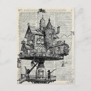 Steampunk house postcard
