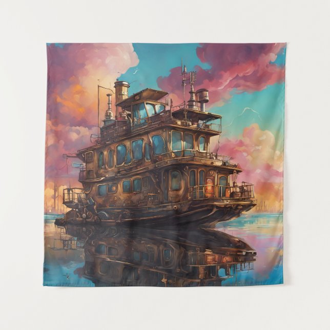 Steampunk Houseboat Tapestry (Front)
