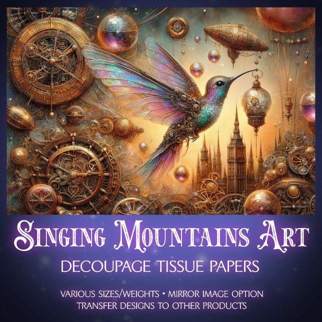 Steampunk Hummingbird Flight Fantasy Decoupage  Tissue Paper (Creator Uploaded)