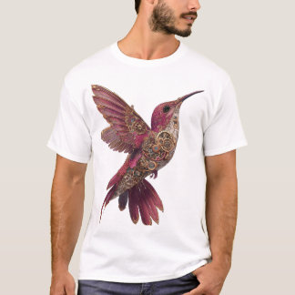 Steampunk Hummingbird — Magenta & Brass Clockwork T-Shirt
