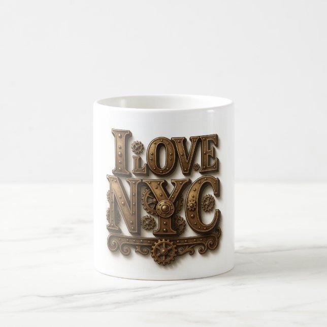 Steampunk "I Love NYC" – Vintage. Coffee Mug (Center)
