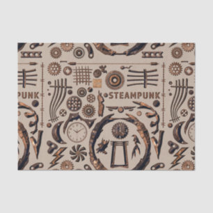 Steampunk Illustrations Pattern Brown Tissue Paper