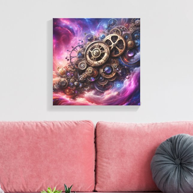 Steampunk Industrial Clockwork Purple and Pink Canvas Print (Insitu(LivingRoom))