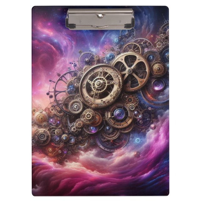 Steampunk Industrial Clockwork Purple and Pink Clipboard (Front)