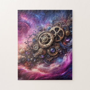 Steampunk Industrial Clockwork Purple and Pink Jigsaw Puzzle