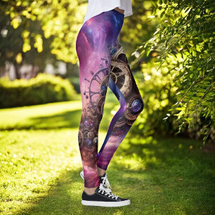 Steampunk Industrial Clockwork Purple and Pink Leggings