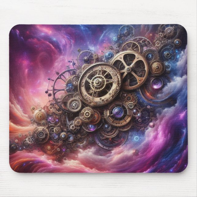Steampunk Industrial Clockwork Purple and Pink Mouse Mat (Front)