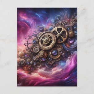 Steampunk Industrial Clockwork Purple and Pink Postcard