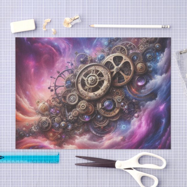 Steampunk Industrial Clockwork Purple and Pink Tissue Paper (Craft)