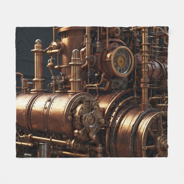 Steampunk Industrial Engine Fleece Blanket (Front (Horizontal))