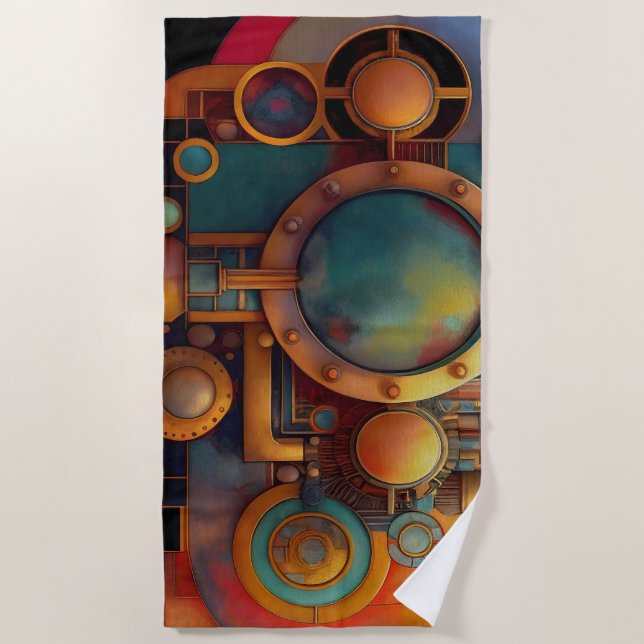 Steampunk Industrial Geometry Art Beach Towel (Front)