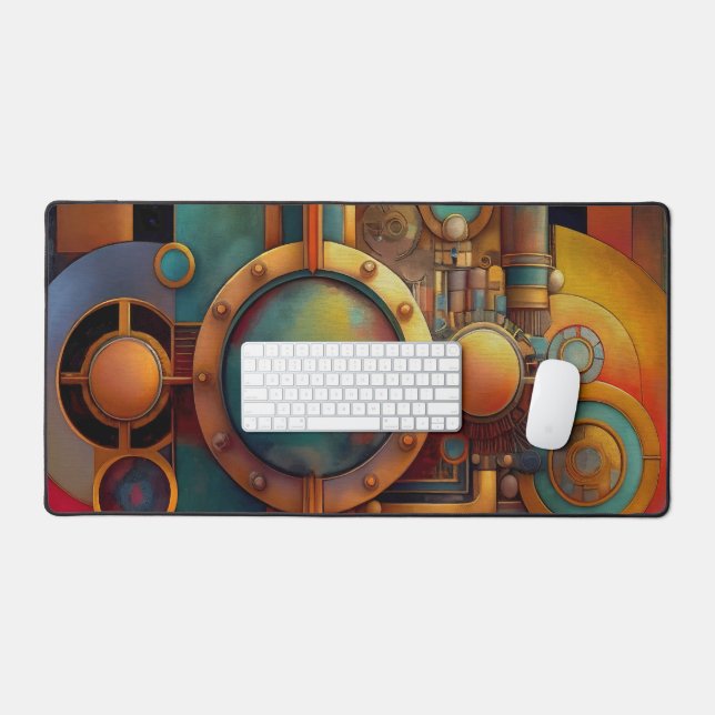 Steampunk Industrial Geometry Art Desk Mat (Keyboard & Mouse)