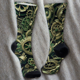 Steampunk Industrial Green Clockwork Gears Socks