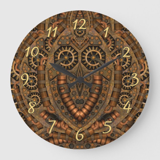 Steampunk Industrial Vintage Clockwork Large Clock (Front)