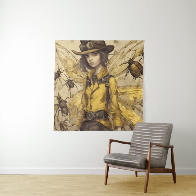 Steampunk Insect Lady Tapestry (In Situ)