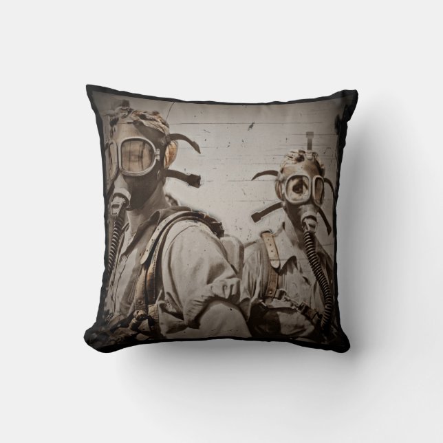 Steampunk Inspired Gas Masks Cushion (Front)