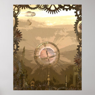Steampunk Inspired Gears & Airship Steam City Poster