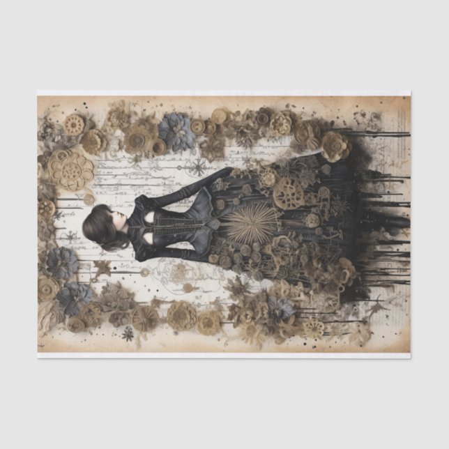 Steampunk-inspired Mixed Media Portrait Tissue Paper (Front)