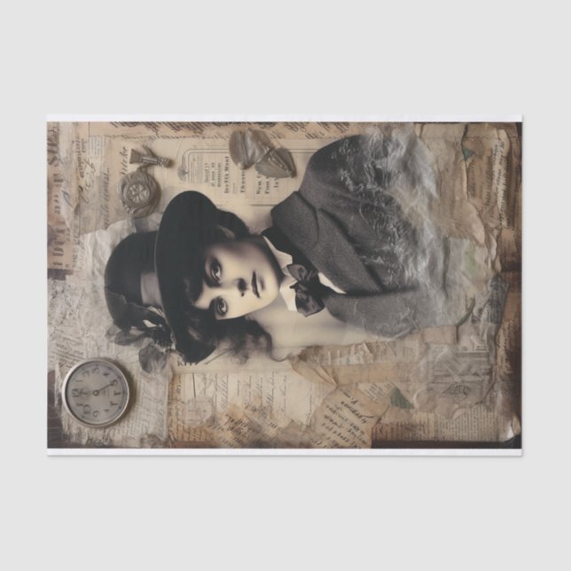 Steampunk-inspired Mixed Media Portrait Tissue Paper (Front)