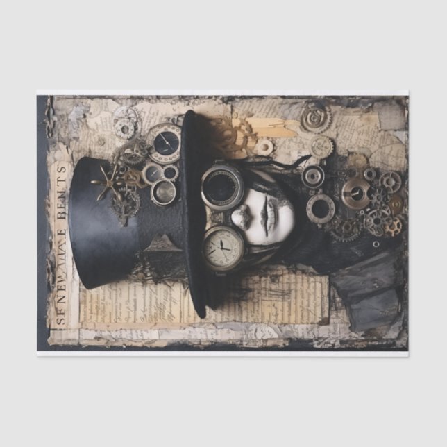 Steampunk-inspired Mixed Media Portrait Tissue Paper (Front)
