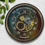 Steampunk Inspired Personalised Large Clock<br><div class="desc">Fun,  personalised design.  Makes the perfect gift for a housewarming,  wedding,  or any occasion! A fun,  metallic,  distressed steampunk inspired theme.</div>