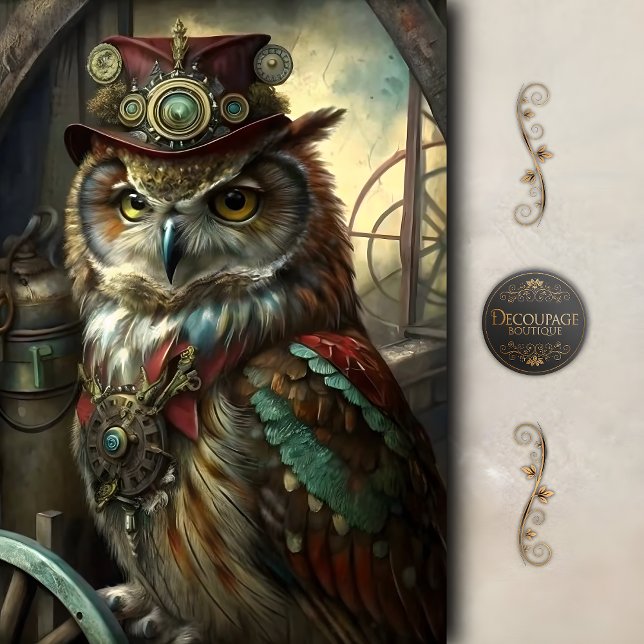 Steampunk Inventor Owl Whimsical Vintage Tissue Paper (Steampunk Inventor Owl Whimsical Vintage Tissue Paper)