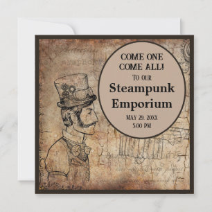 Steampunk Inventor Top Hat Personalised Event Invitation