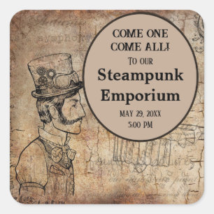 Steampunk Inventor Top Hat Personalised Event Square Sticker