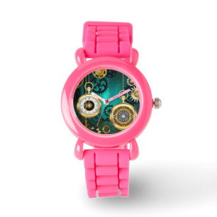 Steampunk Jewellery Watch on a Green Background