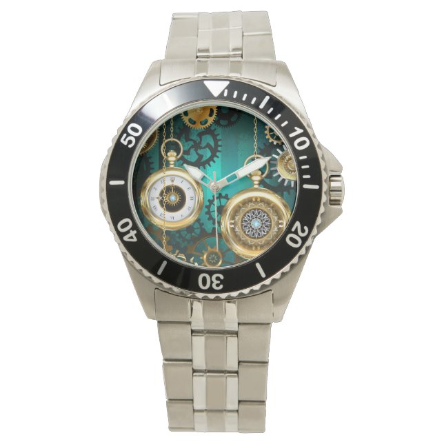 Steampunk Jewellery Watch on a Green Background (Front)