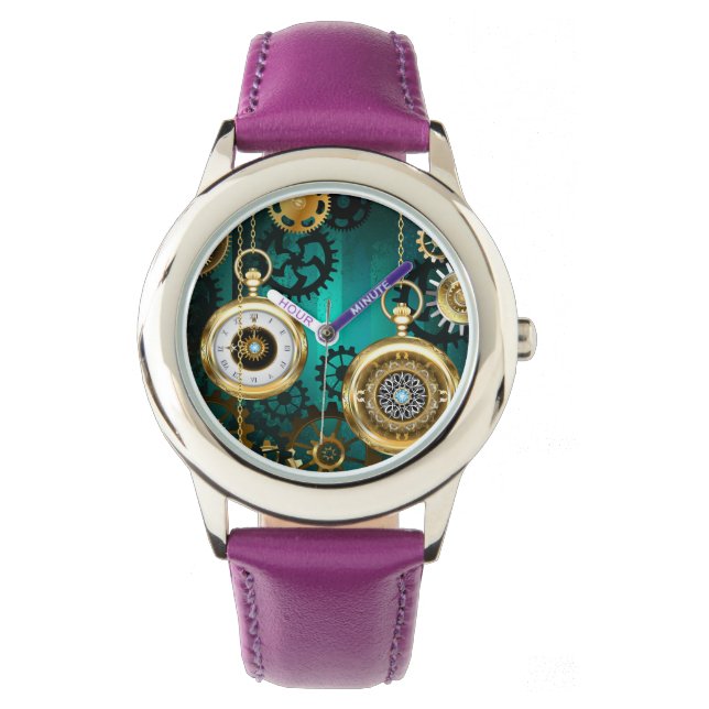 Steampunk Jewellery Watch on a Green Background (Front)