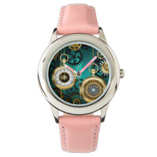 Steampunk Jewellery Watch on a Green Background