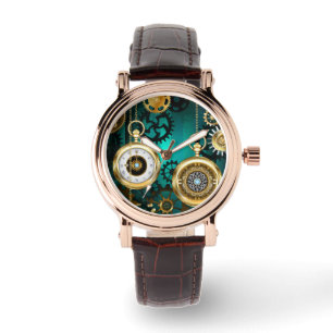 Steampunk Jewellery Watch on a Green Background