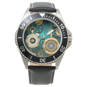 Steampunk Jewellery Watch on a Green Background