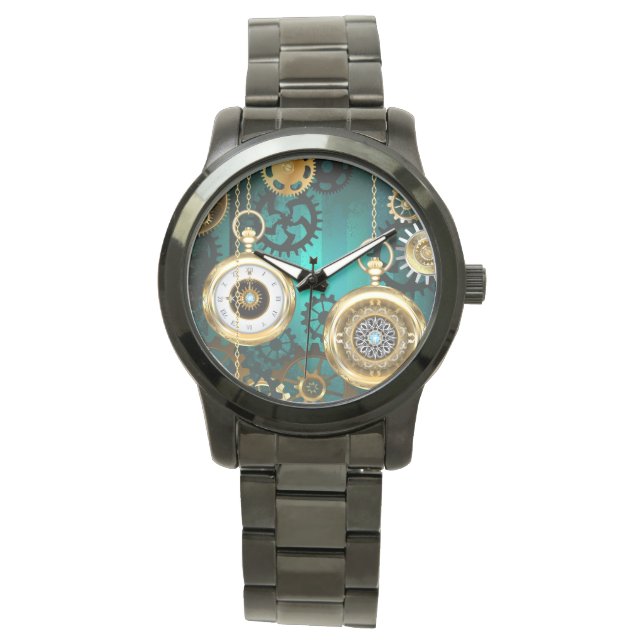 Steampunk Jewellery Watch on a Green Background (Front)