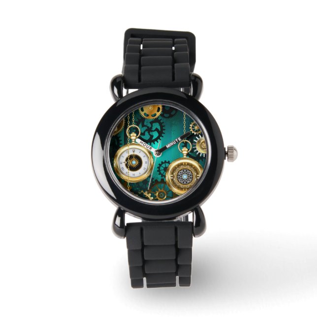 Steampunk Jewellery Watch on a Green Background (Front)
