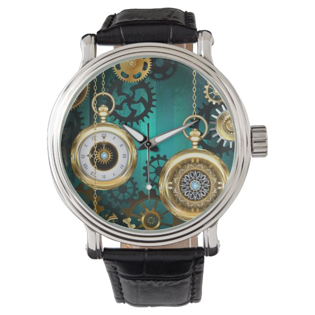 Steampunk Jewellery Watch on a Green Background (Front)